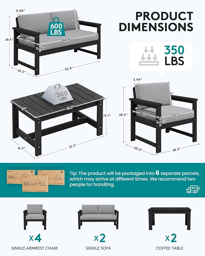 SERWALL 8 Pieces HDPE Outdoor Conversation Sofa Set - Image 5