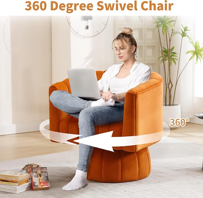 Swivel Accent Barrel Chair, Cute Comfy Small Round 360° Arm Chair, Velvet Sofa - Image 6