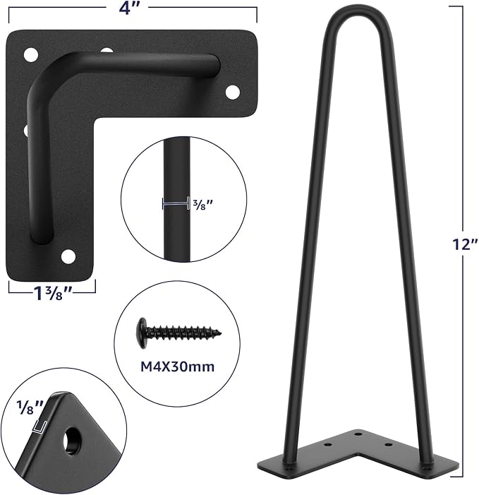 SMARTSTANDARD 12 Inch Heavy Duty Hairpin Furniture Legs, Metal Home DIY Projects - Image 2