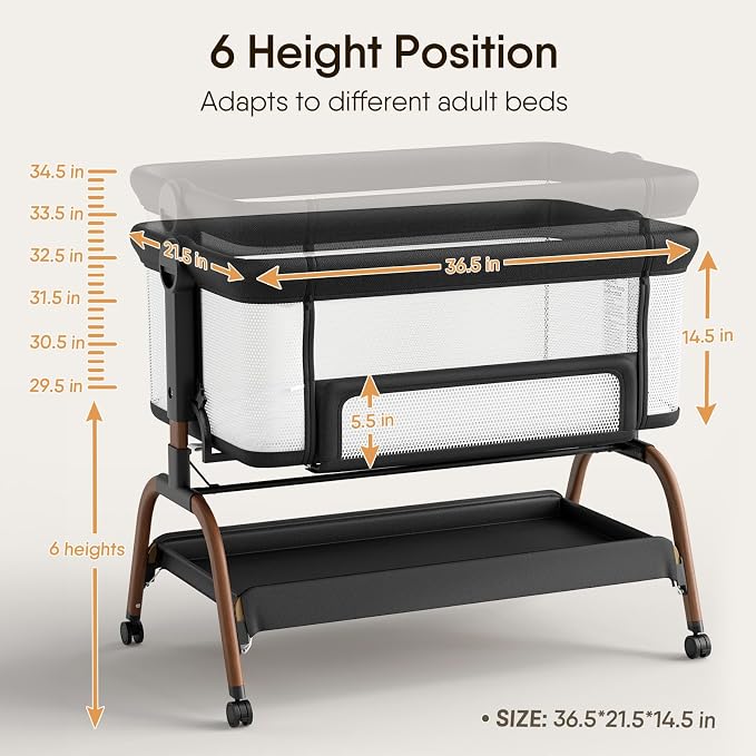 Baby Bassinet Bedside Crib, 3-in-1 Baby Bassinet Bedside Sleeper - Image 6