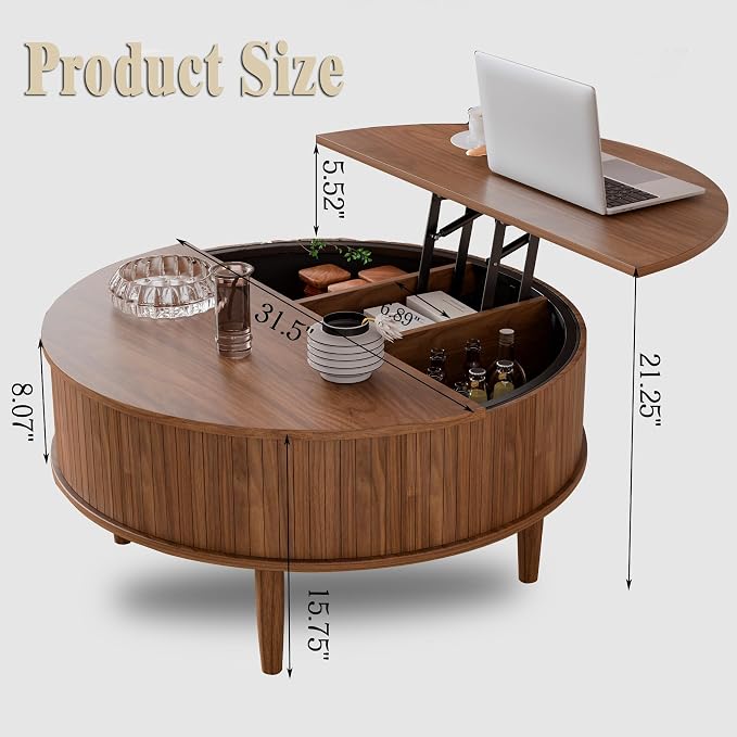 Round Fluted Lift Top Coffee Table - Image 2