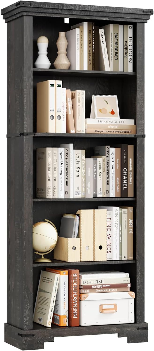 5-Tier Farmhouse Bookshelf, 61.1 inch Tall Bookcase - Image 7
