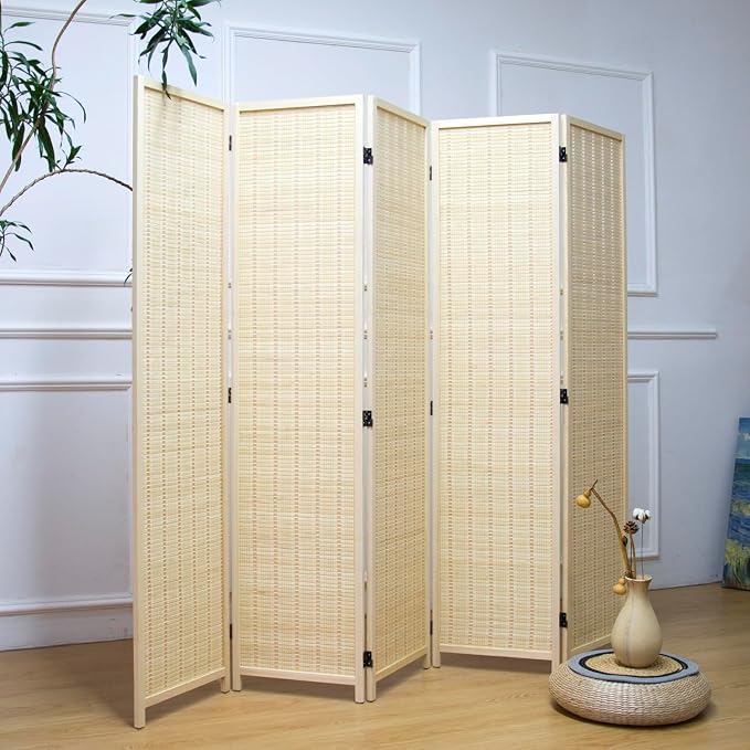 Furnnylane 5 Panel Bamboo Room Divider – 5.6 ft Tall Folding Privacy Screen - Image 3