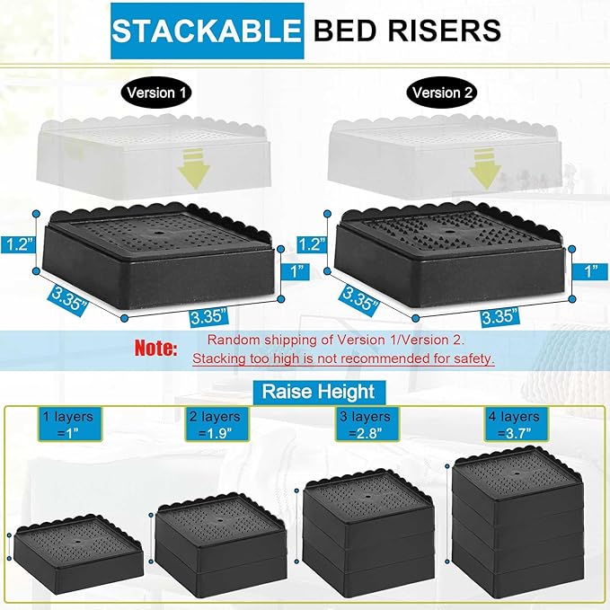 Bed Risers 1 inch, 2 inch, 3 inch, 4 inch Heavy Duty, Adjustable Furniture Riser - Image 2
