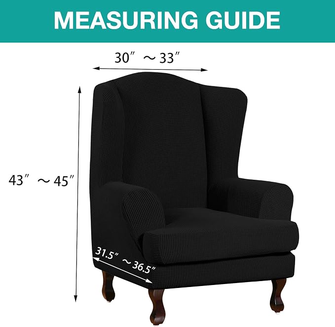 Turquoize Wingback Chair Covers 2 Piece Wing Chair Slipcover Stretch Slipcovers - Image 5