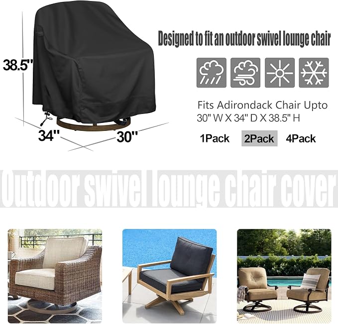 Outdoor Swivel Lounge Chair Cover 2 Pack, Waterproof Heavy Duty Outdoor Chair - Image 2