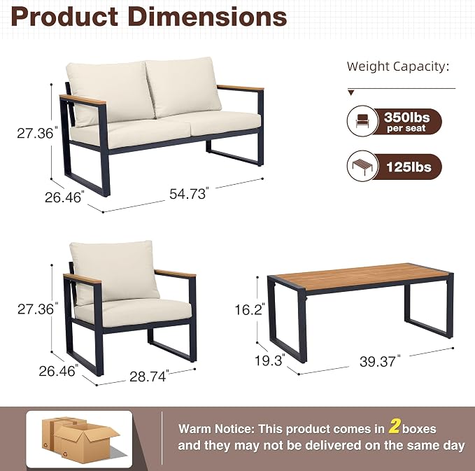Patio Furniture Set, 4 Pieces Outdoor Patio Furniture - Image 2