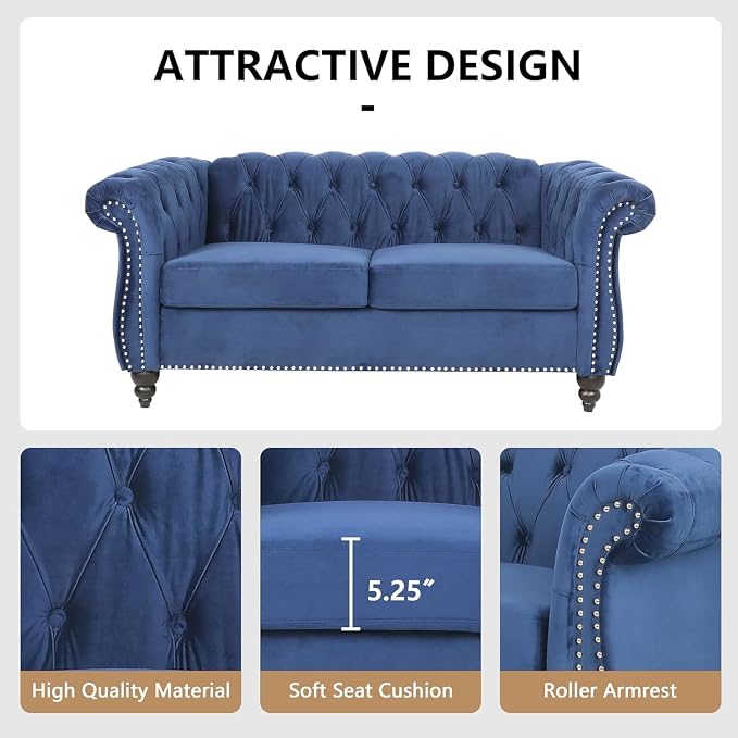 QHITTY 3 Piece Living Room Couch Set, Sectional Chesterfield Sofa Chair - Image 4