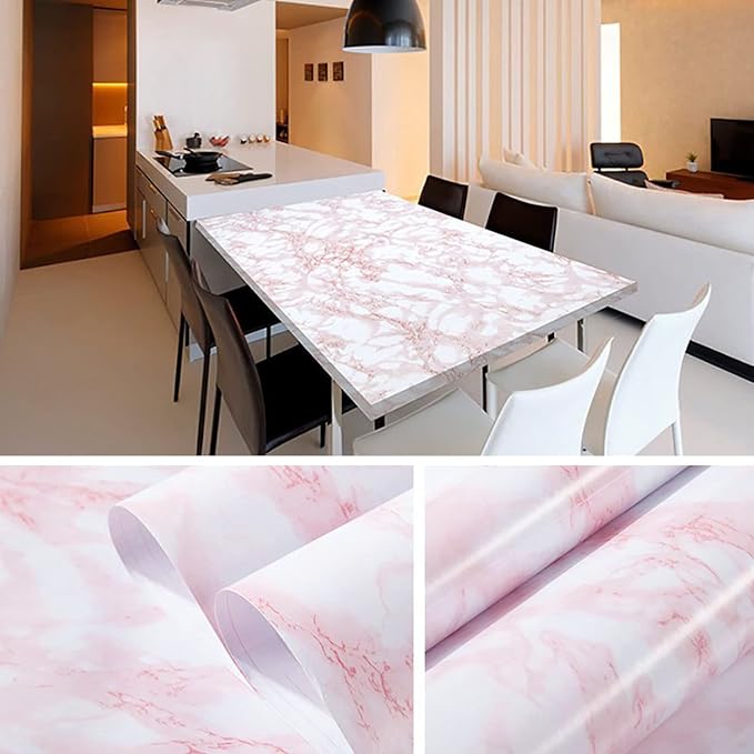practicalWs 15.7 in × 118 in White Pink Marble Stick Paper Peel and Stick - Image 5