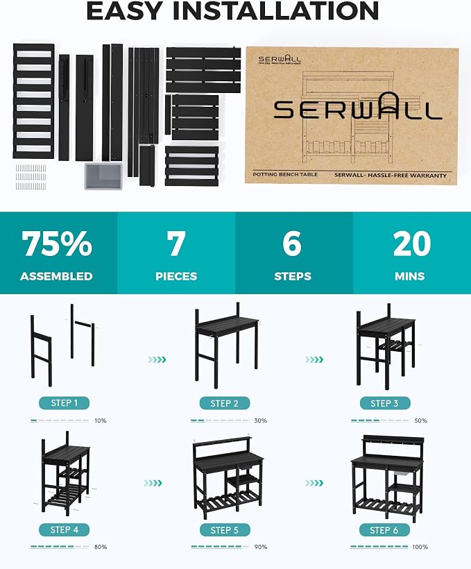 SERWALL Outdoor Potting Bench 2-Piece Set, Rot-Resistant HDPE Potting Table - Image 6
