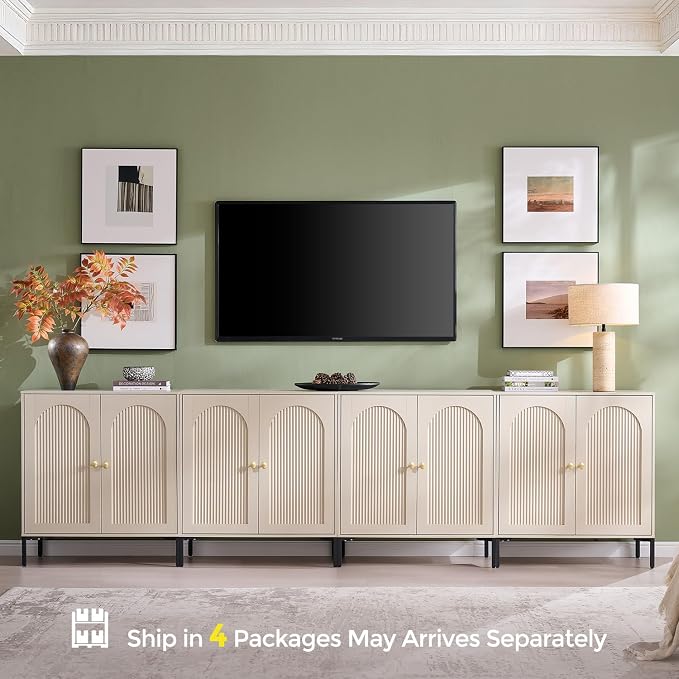 IFBUY Modern Sideboard Buffet Cabinet, 123.5" W Fluted Arched Buffet Cabinet - Image 8