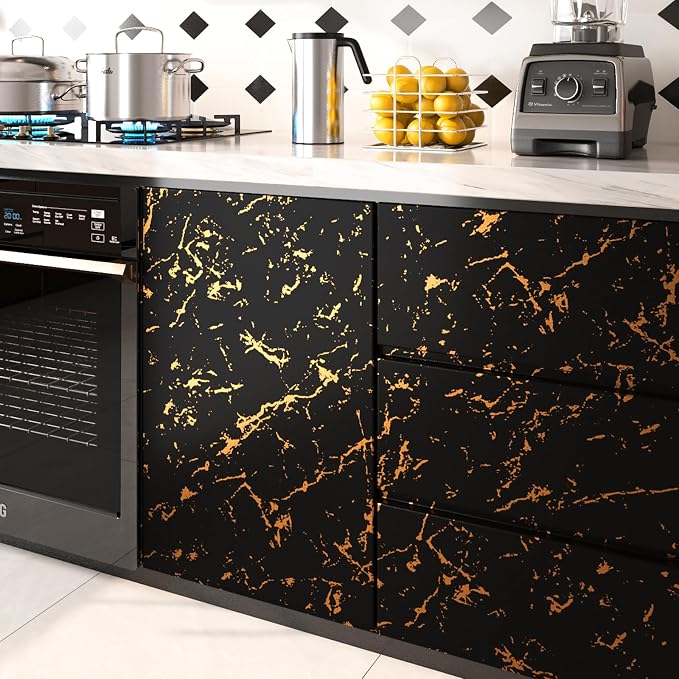FunStick Thick Black and Gold Marble Contact Paper - Image 3