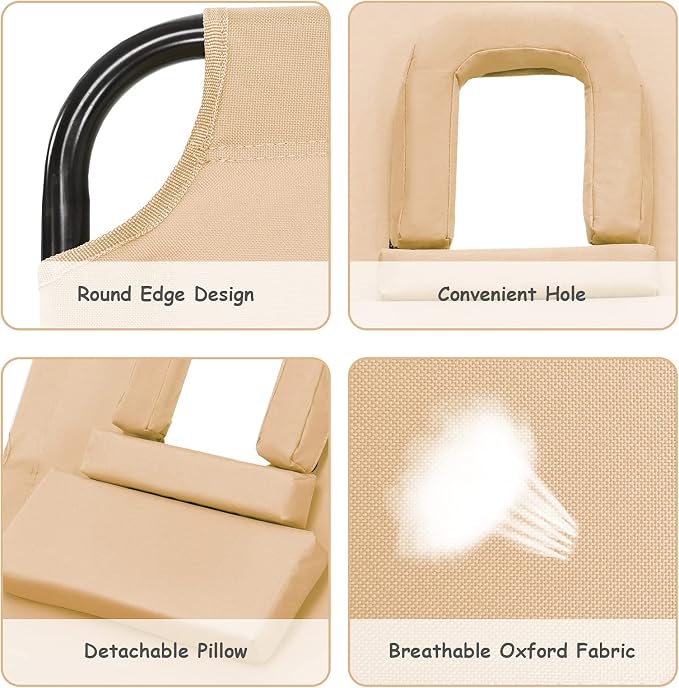 Folding Beach Lounge Chair w/ 5 Adjutable Backrest & Padded Pillow, Sunbathing - Image 7
