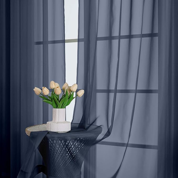 OWENIE Sheer Navy Blue Curtains 108 Inches Long - Image 6