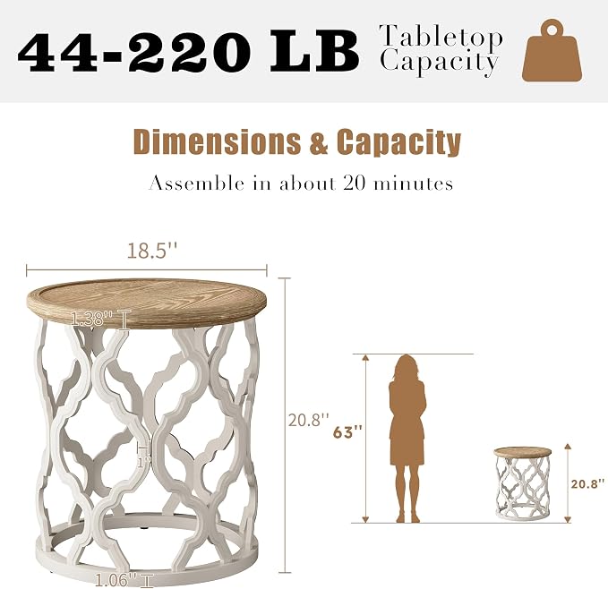 karlott Farmhouse End Table, 18.5'' French Country Round Side Table, Distressed - Image 2