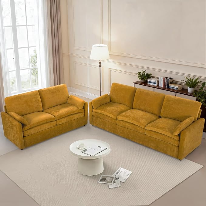 Comfy Chenille Sofa Set with Well-Filled Pillows, Modern 3 Seater and Loveseat - Image 4