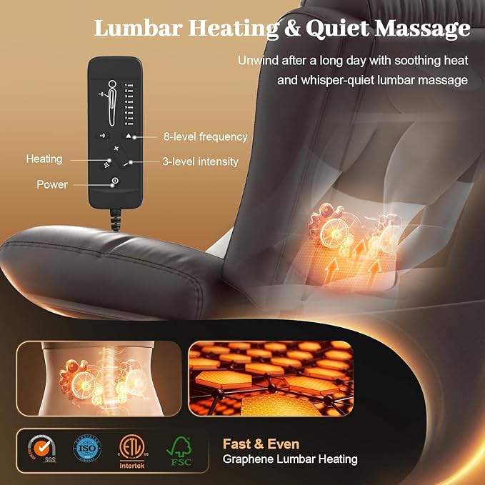 Power Loveseat Recliner with 2-Point Graphene Heat & Massage, Under-Seat - Image 3