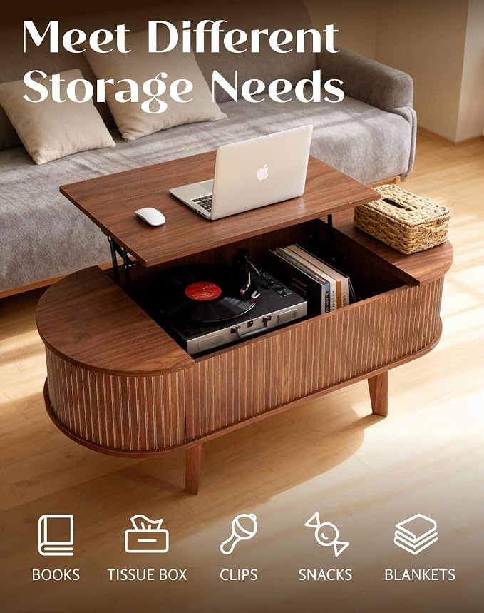 Fluted Oval Lift Top Coffee Table - Image 6