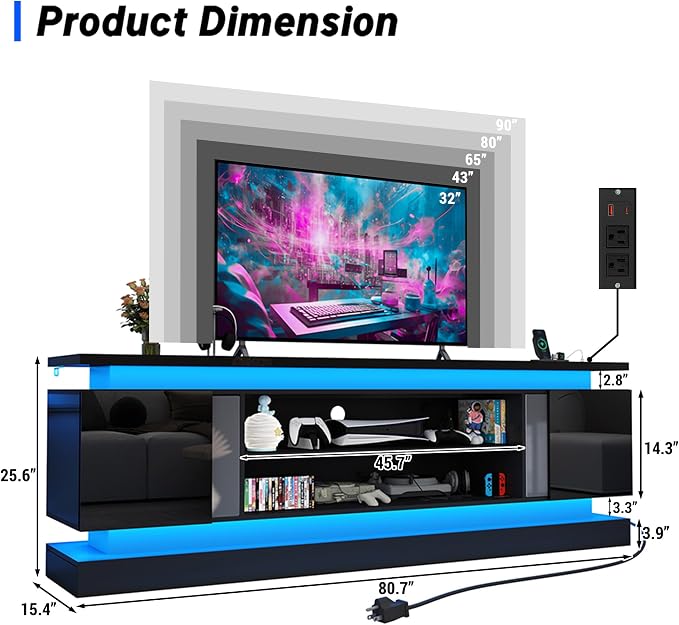 chartustriable 81IN LED TV Stands w/Power Outlet - Image 2