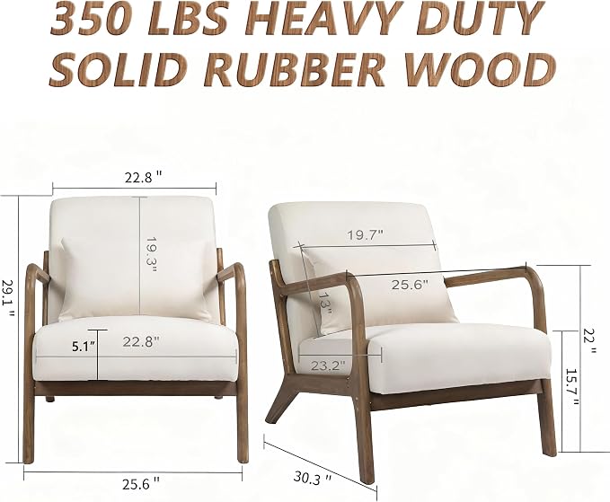 Modern Accent Chair with Wooden Frame & Linen Fabric, Mid Century Modern Chair - Image 2