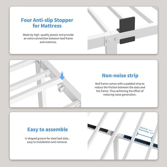 ROIL 7 Inch White Full Bed Frame - Image 4