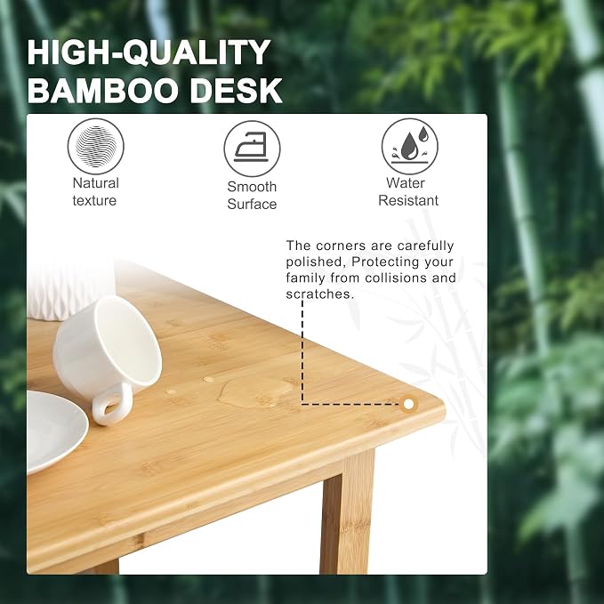 Nnewvante 47 Inch Computer Desk, Bamboo Writing Desk, Modern Simple Work Desk - Image 6