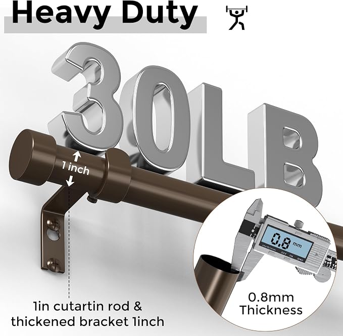 VOIIY Bronze Curtain Rods for Windows 66 to 120 Inch, Size:36-120 Inch - Image 3