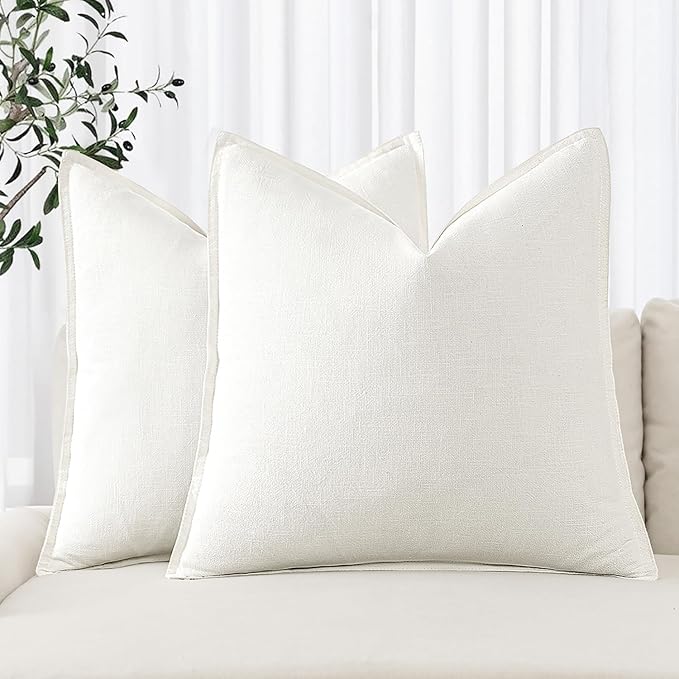 MIULEE Decorative Linen Pillow Covers 20x20 Inch Cream White Boho Farmhouse by MIULEE