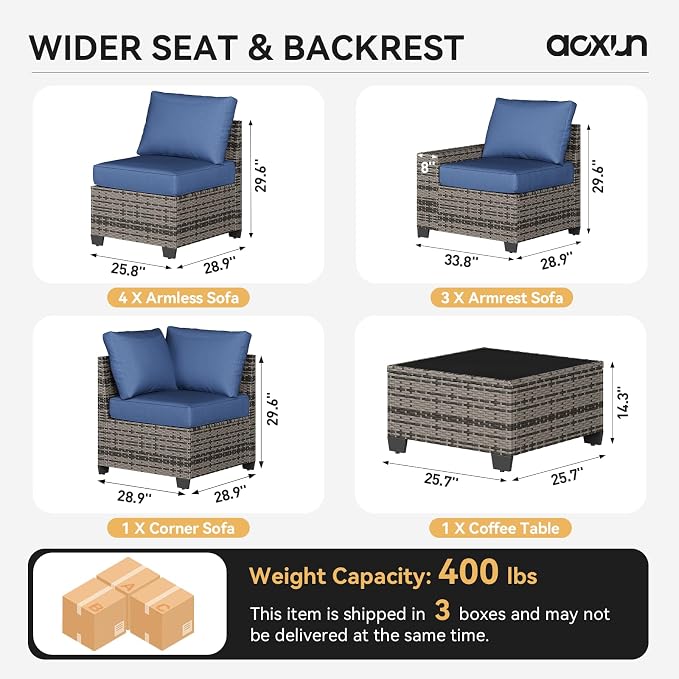 Aoxun Patio Furniture Set, Widen Armrests Wicker Outdoor Sectional - Image 6