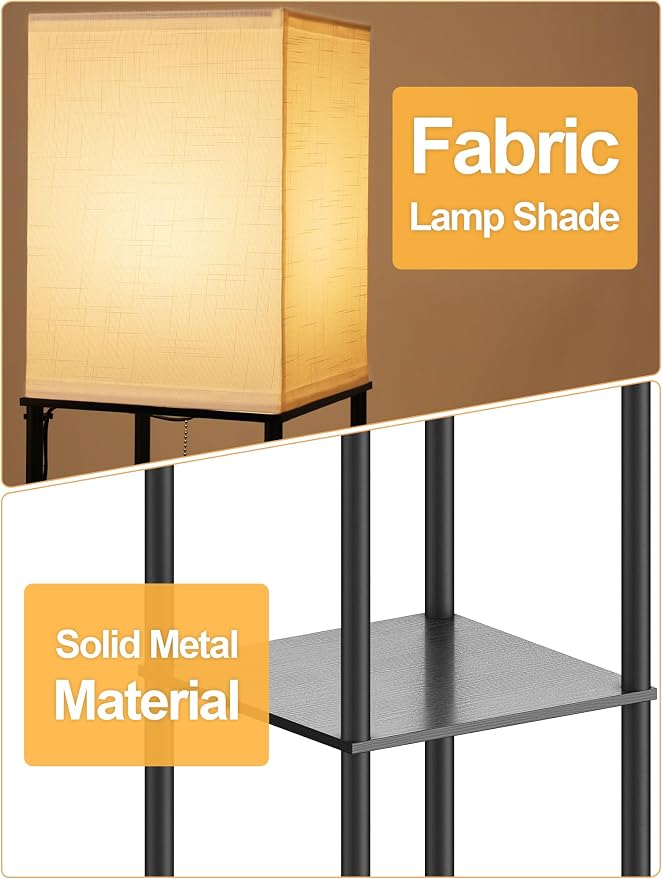 Floor Lamp with Shelves for Living Room, Shelf Floor Lamp with 3 CCT LED Bulb - Image 4