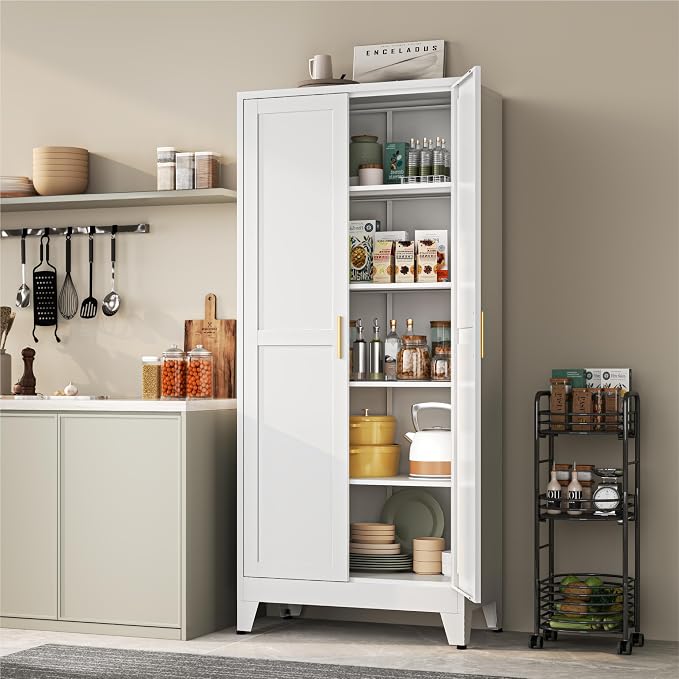 YAUWOH 71''Metal Cabinet with 4 Adjustable Shelves, 5-Tier Pantry Storage - Image 2