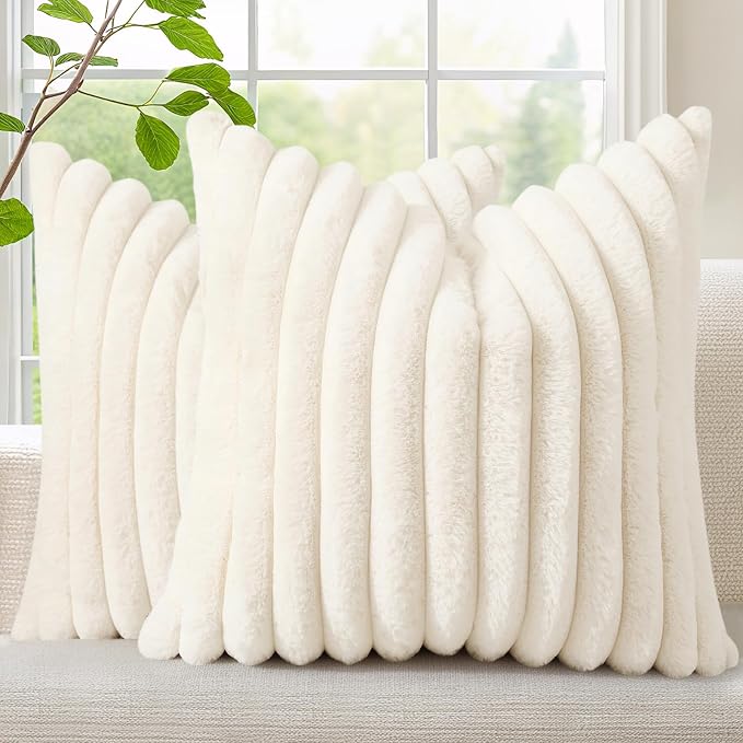 decorUhome Summer Cozy Faux Fur Throw Pillow Covers 16x16 Set of 2 Decorative by decorUhome