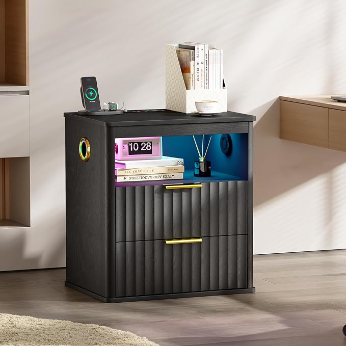 WOOVIVS Modern NightStand with Smart Human Sensor Lights, Bedside Table - Image 7