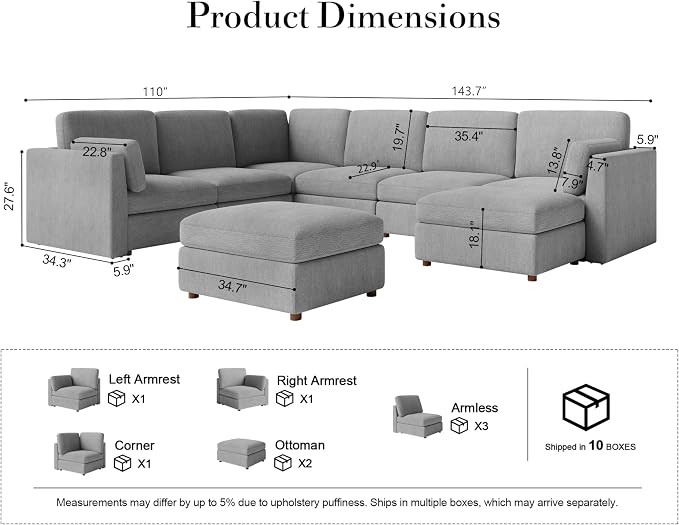 Oversized Modular Sectional Sofa, Solid Wood Frame, Removable Washable Cover - Image 2