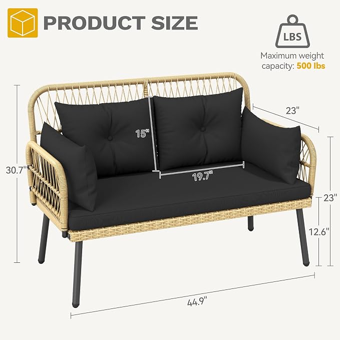 DWVO Outdoor Loveseat, Patio Wicker Furniture Set - Image 2