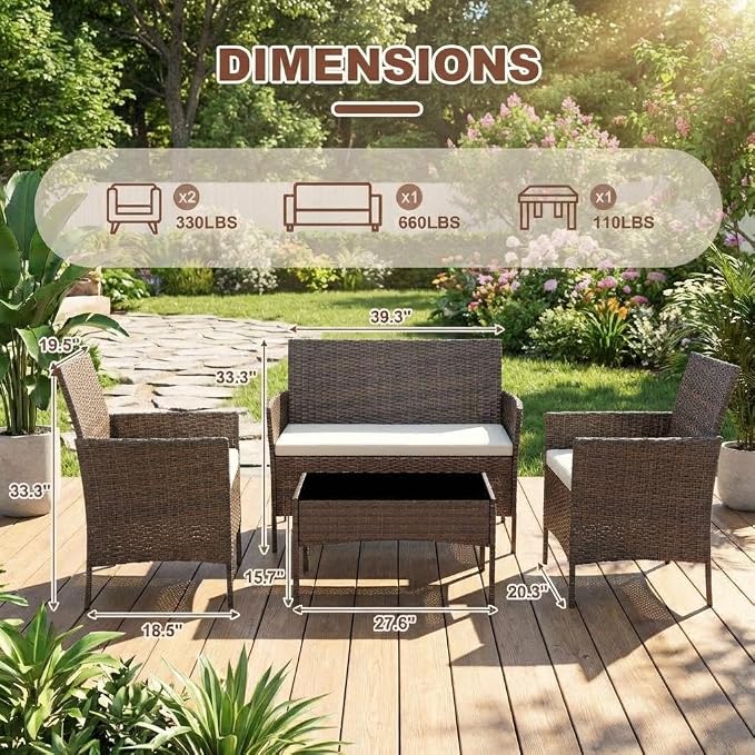 4PCS Outdoor Patio Bistro Set, PE Rattan Wicker Armchairs - Image 3
