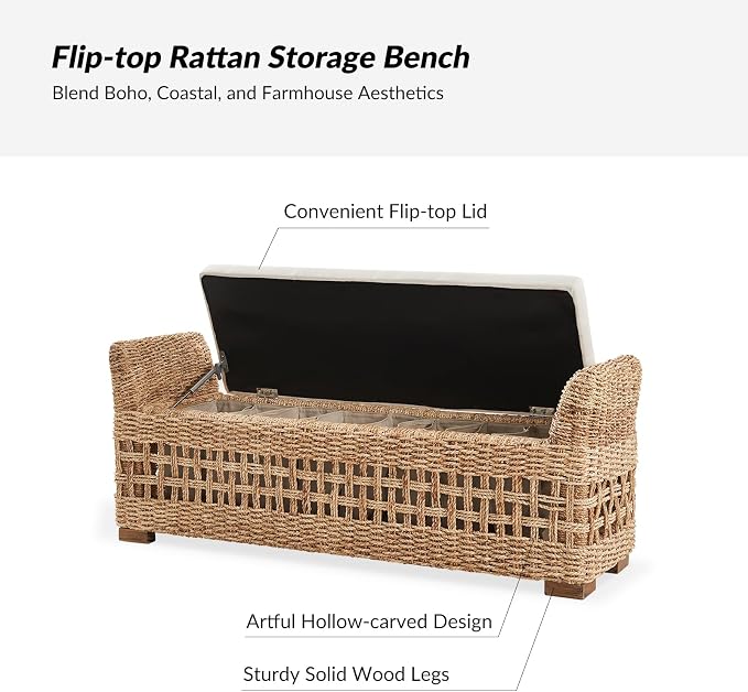 HULALA 56" Rattan Storage Bench - Image 8