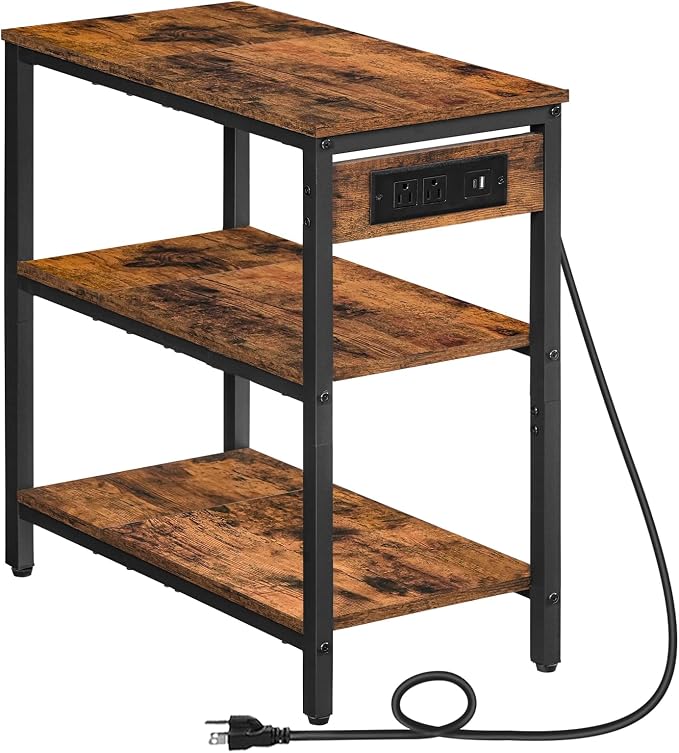 HOOBRO End Table with Charging Station, Simple Rustic Side Table with 3-Tier by HOOBRO