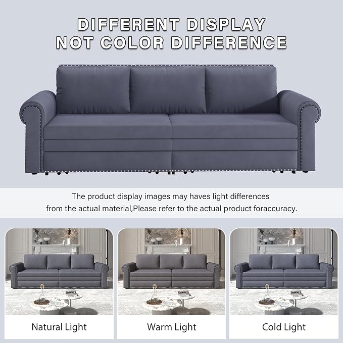 93.7" King Pull Out Sofa Bed, 3 in 1 Convertible Sleeper Sofa Couch 3-Seater - Image 9