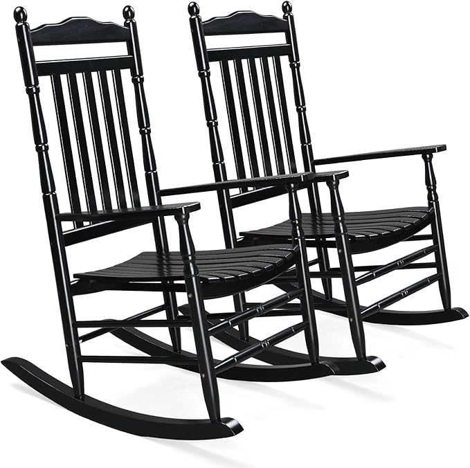VINGLI Wooden Rocking Chair Outdoor Set of 2, Patio Rockers by VINGLI