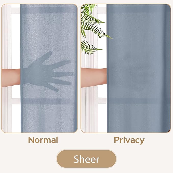 HOMEIDEAS Non-See-Through Stone Blue Privacy Sheer Curtains, 52 X 45 Inches - Image 3