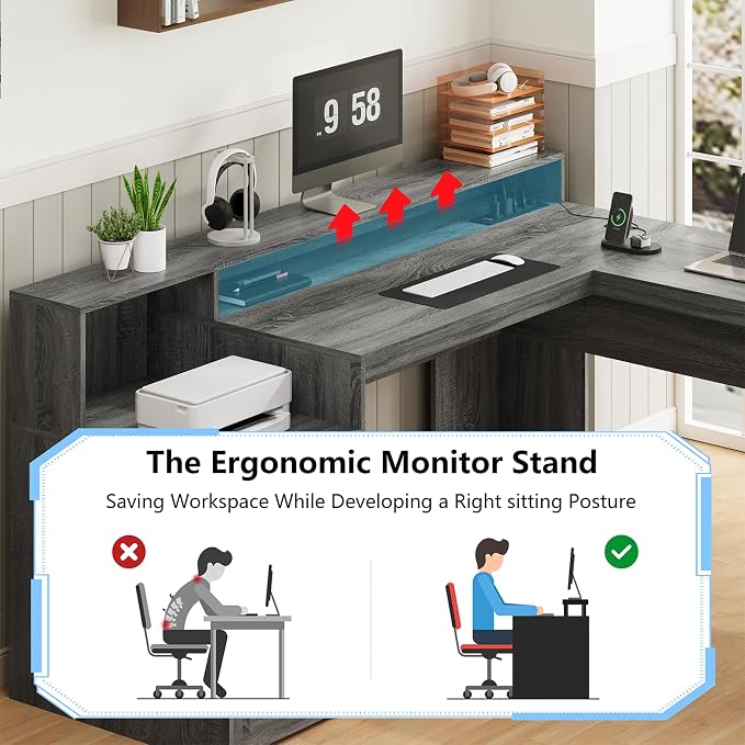 YOMILUVE 63" Farmhouse L Shaped Executive Desk - Image 8