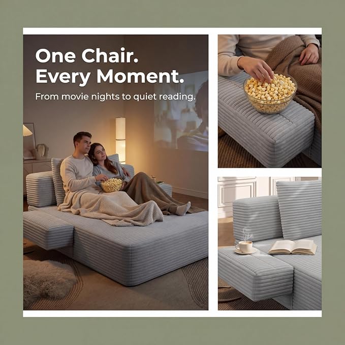 Oversized Boneless Chaise Sofa Bed, Corduroy Chaise Lounge Chair Indoor - Image 6