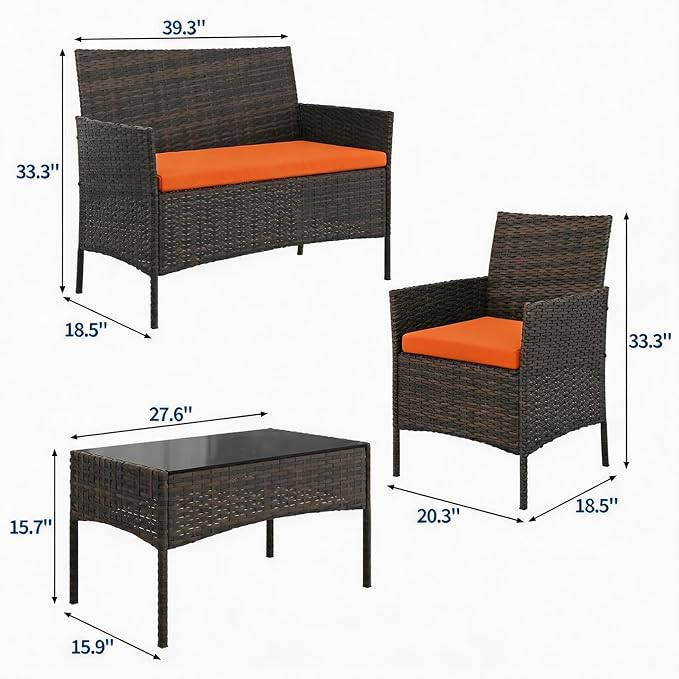 4-Piece Outdoor Furniture Set, PE Rattan Wicker Chairs - Image 2