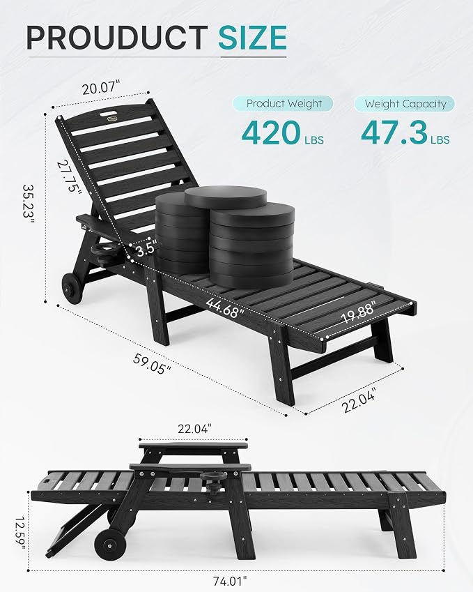 Patio Chaise Lounge Chair Set of 4, Oversize Lounge Chairs - Image 2