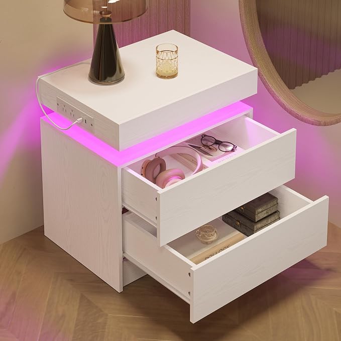 LIKIMIO Night Stand Set of 2, Modern White Nightstand - Image 4