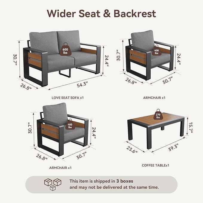 Aoxun Aluminum Patio Furniture Set, 4 Seats Luxury Metal Patio Conversation Sets - Image 2
