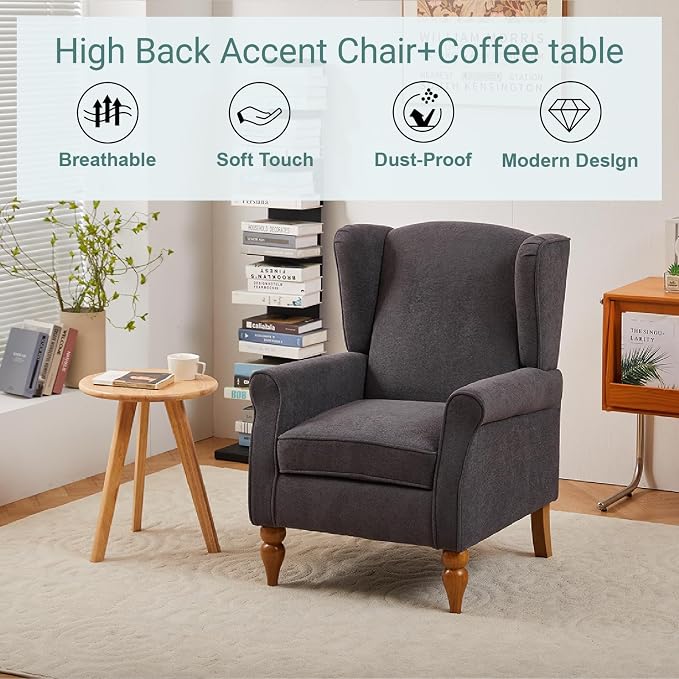 Upholster Accent Armchair & Side Table 2-Piece Set, Chenille Vintage Style - Image 8