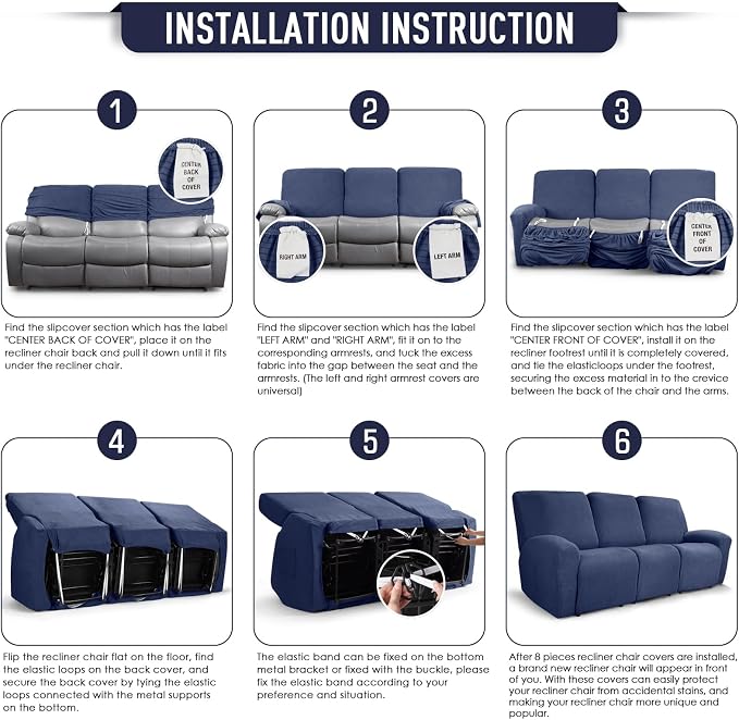 TAOCOCO Recliner Sofa Covers 8-Pieces Stretch Large Couch Covers - Image 6
