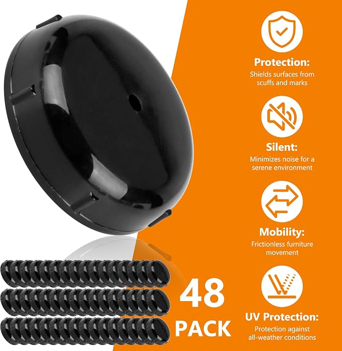 48-Pack Wrought Iron Patio Furniture Feet Caps 1-1/2 inch Round Plastic Outdoor - Image 8